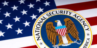 National Security Agency emblem over American flag background