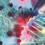 Virus near DNA strand with colorful lighting effects