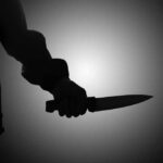 Silhouette of a hand holding a knife against a light background