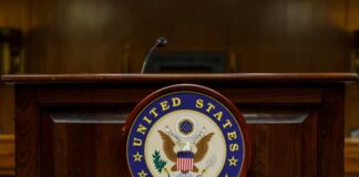 Podium with the United States Senate seal
