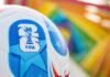Close-up of a FIFA World Cup soccer ball with a colorful background