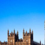The iconic Big Ben clock tower against a clear blue sky