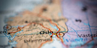Close-up of a map highlighting Oslo
