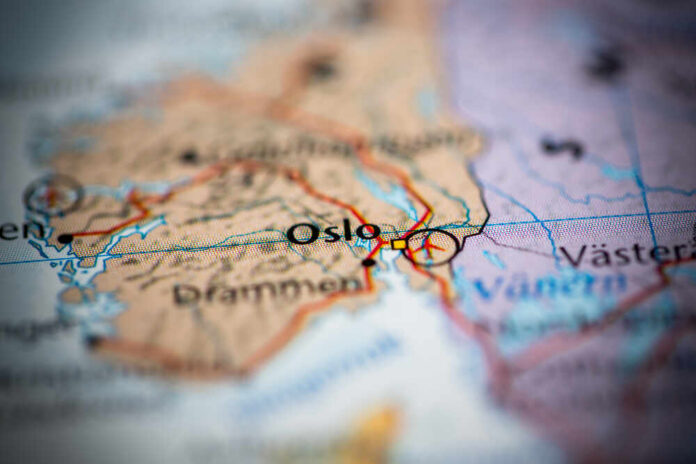 Close-up of a map highlighting Oslo