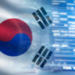 South Korean flag overlaying cityscape with skyscrapers