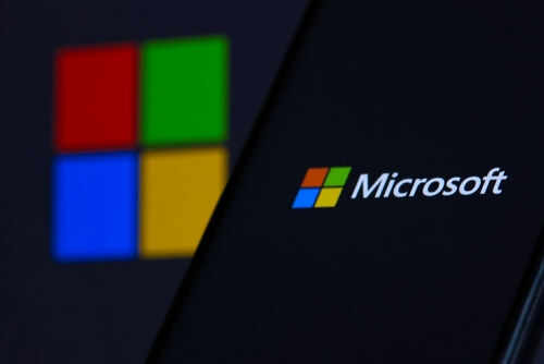 microsoft2294950135 Microsoft logo displayed on screen and blurred background