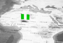 Map of Africa with a small Nigerian flag marking Nigeria