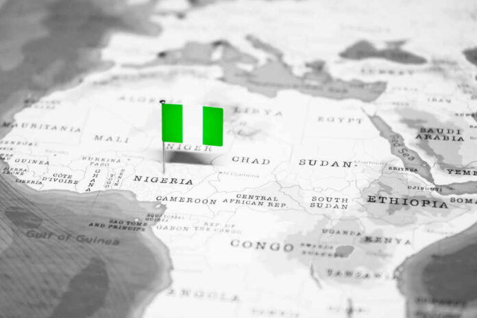 Map of Africa with a small Nigerian flag marking Nigeria