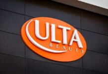 Signage of Ulta Beauty store featuring an orange background
