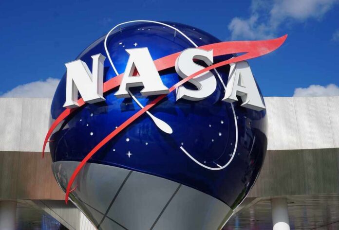NASA logo displayed on a large globe structure