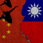 Chinese jets over split China Taiwan flags