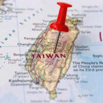 Map with red pin on Taiwan island