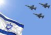 Israeli Forces Expand Territorial Control Israeli flag with three fighter jets flying overhead