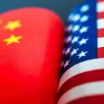 Chinese and American flags side by side