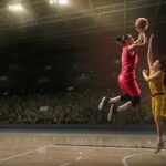 Two women playing basketball; Michelle Jenneke is not visible