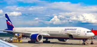 Aeroflot passenger jet at airport gate