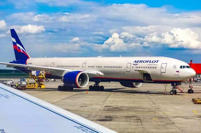 Aeroflot passenger jet at airport gate