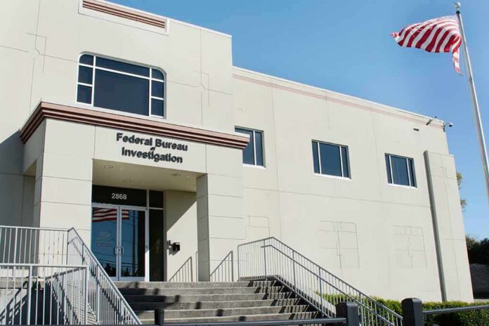 FBI office building with entrance steps and American flag