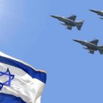 Israel Pushes Hardball After F-35 Move Israeli flag with three fighter jets flying overhead