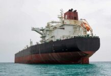 Large oil tanker anchored in calm sea