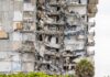 partially collapsed apartment building facade