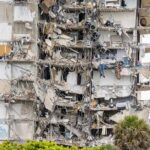 partially collapsed apartment building facade