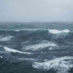 Rough ocean waves under a cloudy sky