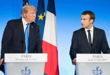 Donald Trump and Emmanuel Macron at a joint press conference in Paris