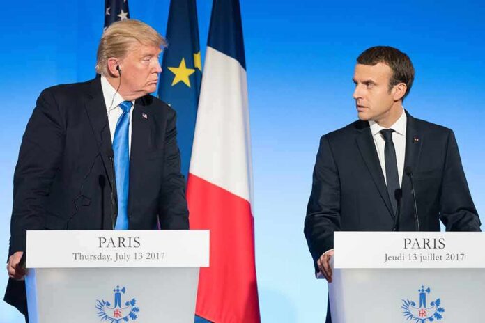 Donald Trump and Emmanuel Macron at a joint press conference in Paris