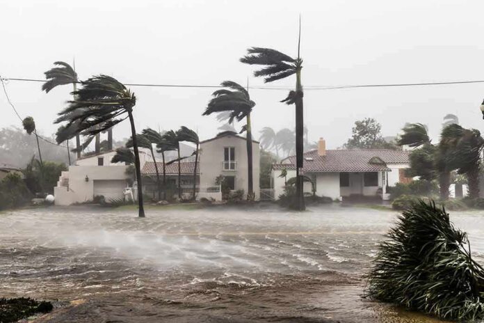 shutterstock_1256683165 Houses battered by hurricane winds and flooding