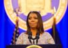 Woman speaking at podium with microphones
