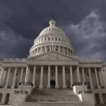 United States Capitol building under stormy skies